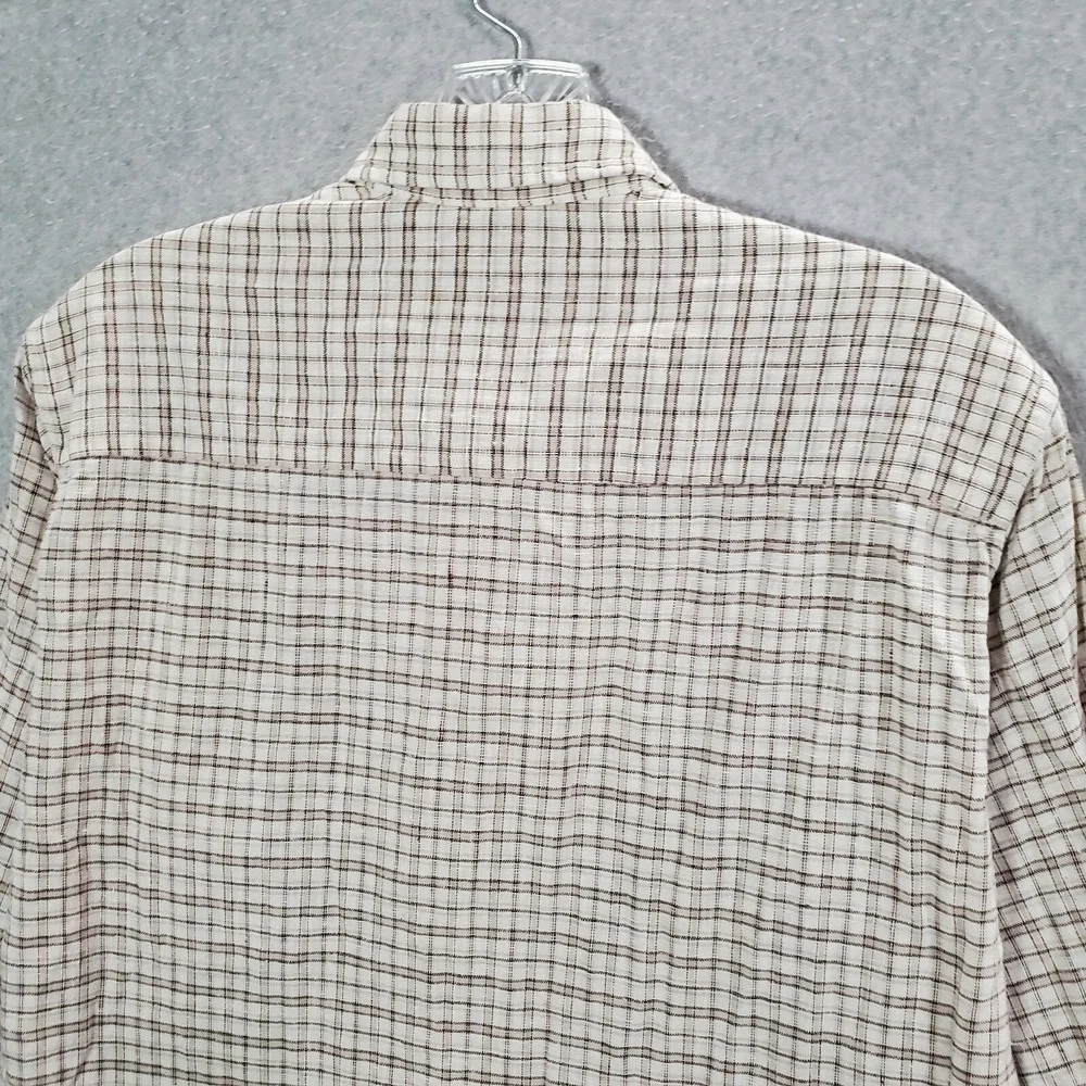 VINTAGE Levi Men Button Up Shirt Large Beige Checkered Plaid‎ Long Sleeve 80s
